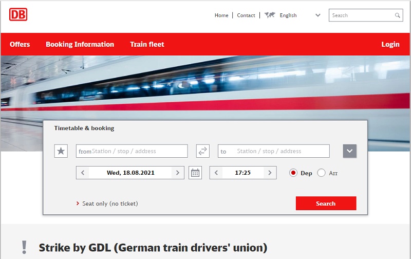 ドイツ鉄道の英語サイト